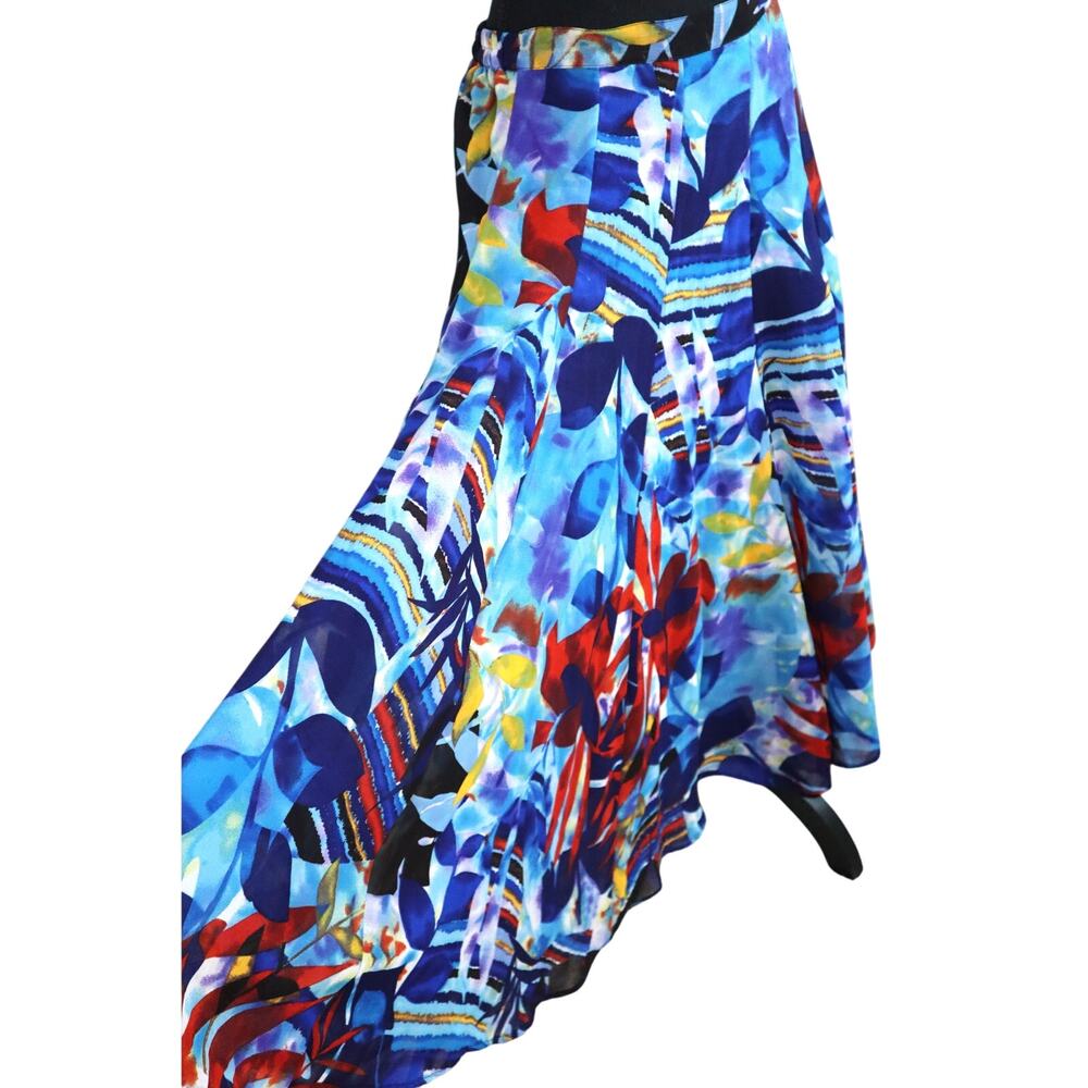 NWOT Lucky & Coco Blue Floral Watercolor Skirt Long Flowy Sheer Overlay Maxi S